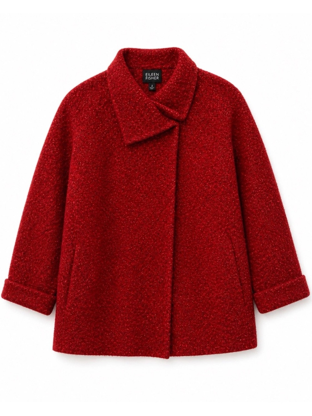 Eileen Fisher SILK & WOOL Jacket Womens SMALL Red Oversized Italian Yarn LUXURY
